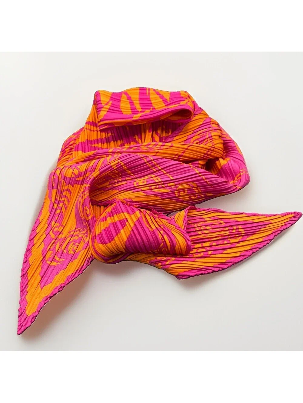 Authentic Emilio Pucci Silk Plissé Diamond Scarf Pink Orange Pleated Italy NWT